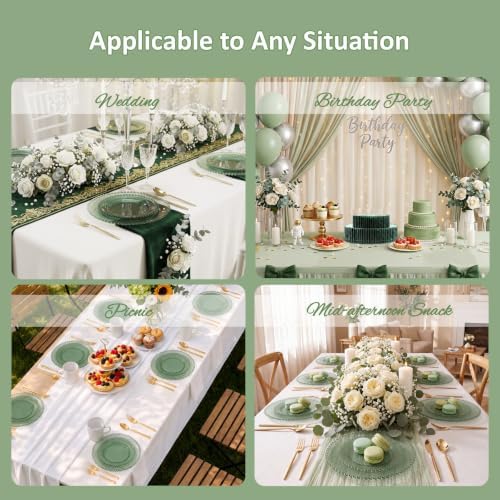 U-QE 60PCS Clear Green Plastic Plates, Beaded Plates Disposable Heavy Duty - Image 7