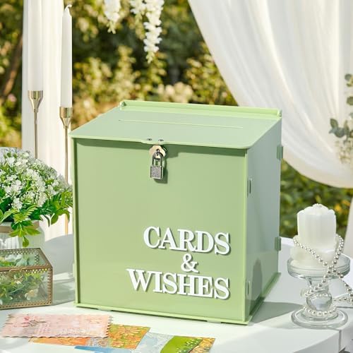 Sage Green Wedding Card Box with Lock, Acrylic Card Box for Wedding Decor by OurWarm