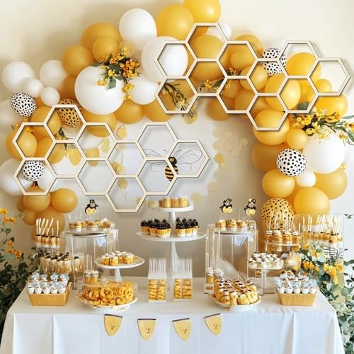 Silipull 2 Pcs 22 x 12 Inch Large Wood Honeycomb Decoration Honeycomb Wall Decor Wood Hexagon Decor Bee Wall Hanging Decoration for Living Room Garden Bedroom Office Home Party(Wood Color) - Image 2