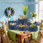 6Pcs Buffet Risers, Food Risers for Table, Foldable Cake Display Stands, Tall Cardboard Cupcakes Stand for Show Catering Desserts Jewelry Wedding Birthday Party Decoration (Blue) - Image 5