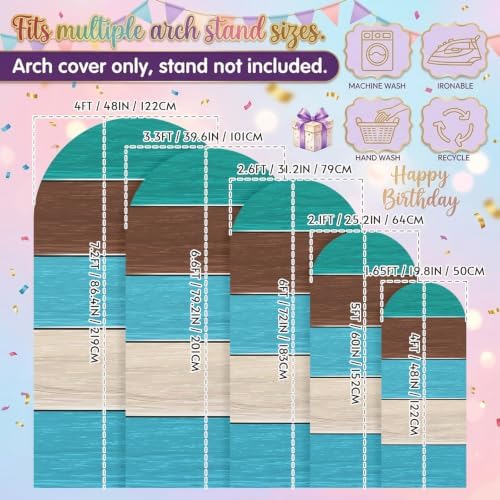 Retro Farm Barns Lines Arch Backdrop Cover 7.2 ft Country Teal Gradient Strips 2 Sided Wedding Arch Covers Stretchy Backdrop Round Top for Birthday, Party, Baby Shower Decorations - Image 7