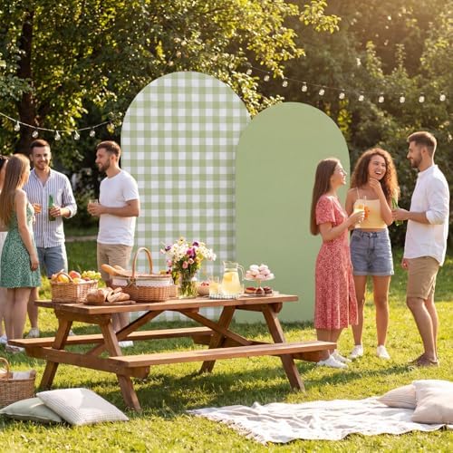 Tegeme 2 Set Gingham Arch Backdrop Cover 7.2ft 6.6ft Arch Cover, Green - Image 6