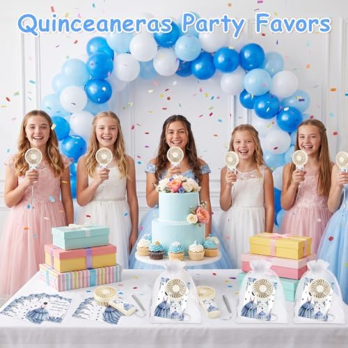 50pcs Blue Quinceanera Mini Handheld Fans for Sweet 15 Birthday Party Favor - Image 6