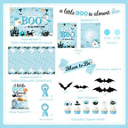 Blue Halloween Baby Shower Decorations Boy, All-in-1 A Little Boo is Almost Due Baby Shower Decorations with Balloon Arch Kit Baby Boxes Plates Napkins Cake Toppers Tablecloth Backdrop Spooky Decor - Image 6