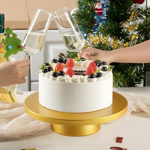 Wenqik 12 Inch Metal Gold Cake Stand with Cake Knife and Spatula, Round Dessert Table Display Stand Metal Dessert Tray Serving Platter for Party, Wedding, Birthday, Baby Shower, Anniversary - Image 5