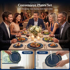 realluck 200Pcs Blue and Gold Plastic Plates Navy Blue Plates Reusable - Image 4
