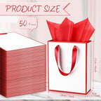 Yeaqee 50 Pcs Metallic Paepr Gift Bags Bulk with Handles,White Red - Image 2