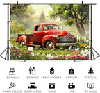 10x8ft Spring Backdrop Garden Red Truck Photography Background Colorful Flowers Green Grass Forest Natural Scenery Easter Banner Decorations Birthday Baby Shower Portrait Photo Booth Prop - Image 5