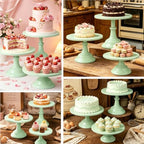 3 PCS Green Round Cake Stand Set, Multi Size Metal Cupcake Holders Stand for Birthday Wedding Banquets, Pastry Display Holders for Holiday Party Dessert Display Table Decor (8"/10"/12" Plate) - Image 7