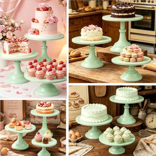 3 PCS Green Round Cake Stand Set, Multi Size Metal Cupcake Holders Stand for Birthday Wedding Banquets, Pastry Display Holders for Holiday Party Dessert Display Table Decor (8"/10"/12" Plate) - Image 7
