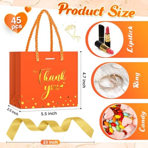 Jetec 45 Pcs Mini Thank You Gift Bag with Handle, Orange/gold - Image 3