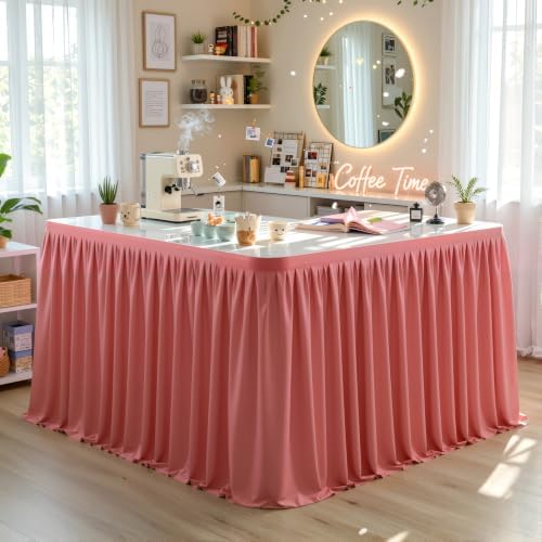 Partisky Rosy Pink Polyester Table Skirt for Rectangle Tables 17ft, Wrinkle Resistant Pleated Ruffle Table Cloth for Wedding Baby Shower - Image 7