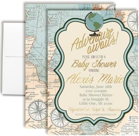 Amanda Creation Custom Baby Shower Invites Adventure Awaits Baby Shower Invitation 20 5x7 Personalized Invites With Envelopes by AmandaCreation