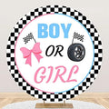 Leyiyi 7.5x7.5ft Boy or Girl Round Backdrop Cover Burnouts or Bows Pink or Blue Circle Photography Background He or She Baby Shower Party Decoration Banner Gender Reveal Baby Shower Party Supplies by Leyiyi