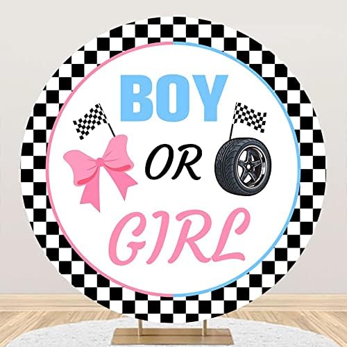 Leyiyi 7.5x7.5ft Boy or Girl Round Backdrop Cover Burnouts or Bows Pink or Blue Circle Photography Background He or She Baby Shower Party Decoration Banner Gender Reveal Baby Shower Party Supplies by Leyiyi