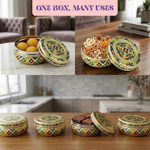 LOVENSPIRE Meenakari Stainless Steel Storage Box with Lid (250gm) Decorative Round Indian Food Container for Sweets, Kitchen Items & Return Gift Favors Pack of 20 - Image 7