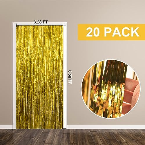 20 Pack Foil Curtain Backdrop Gold Metallic Tinsel Foil Fringe Curtains Photo Booth Props for Birthday Wedding Engagement Baby Shower Bachelorette Christmas Holiday Celebration Party Decorations - Image 7