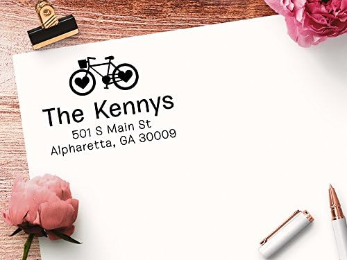 Personalized Bicycle Heart Return Address Stamp, Self Inking Name Stamp - Image 2