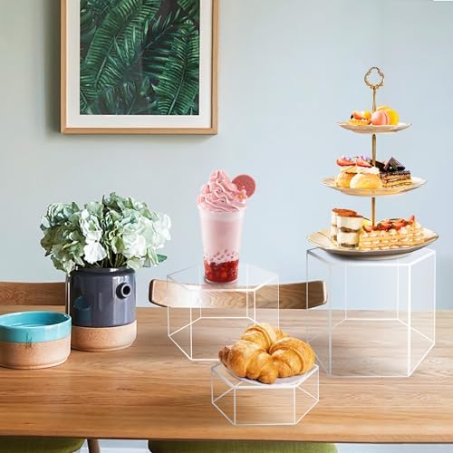 6 Pcs Buffet Risers, Dessert Stands, Acrylic Boxes for Display, Hexagonal Jewelry Showcase, Riser Display Cases Acrylic Display Base, Clear - Image 2