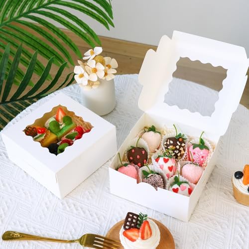 Moretoes 80pcs Cookie Boxes with Window, 6x6x3 Inches White Bakery Boxes - Image 5