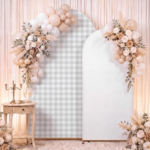 Tegeme 2 Set Gingham Arch Backdrop Cover 7.2ft 6.6ft Arch Cover, Gray by Tegeme