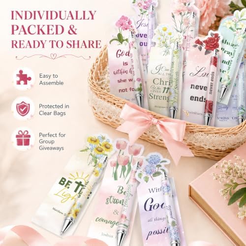 30 Sets Christian Bible Verse Pens Gifts Bulk with Bookmarks Inspirational Scripture Pens Religious Ballpoint Pen with Black Ink Floral Design for Prayers Women Church Gifts (Floral) - Image 4