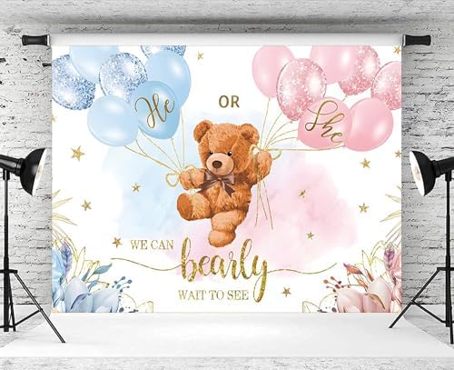 15x10ft Gender Reveal Backdrop Baby Bear Boy or Girl Photography Background Baby Shower Party Blue and Pink Banner Decorations Supplies Photo Booth Props - Image 3