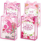 Capoda 24 Pack Mother's Day Bags with Handles, Large Floral Reusable PP Plastic Goodie Bags, Pink Rose Party Favor Bag for Mom Brunch, Classroom, Church, Candy Treats & Small Gifts by Capoda