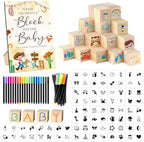 97 Pcs Baby Shower Game Sign Set Includes Decorative Square Signs 56 DIY Blank Wooden Blocks 20 Fabric Pens Baby Shower Game Prizes(Cowboy) by SytuHete
