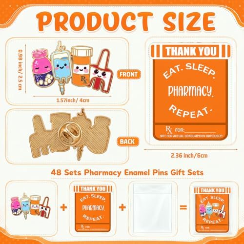 Highergo 48 Sets Funny Nurse Gifts Bulk Pharmacist Enamel Pins with Cards - Image 2