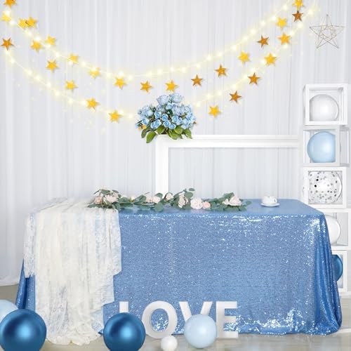 SquarePie Sequin Tablecloth 90x156 Inch Baby Blue for Wedding Party - Image 4