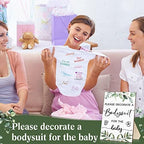 Handepo 26 Pcs Baby Shower Games DIY Bodysuit Set 1 Wooden Sign 15 White Bodysuits 10 Fabric Markers for Birth Decorating Kit(Green Leaves) - Image 6