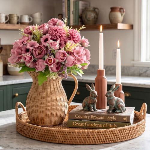Tigeen 12 Bundles Peonies Artificial Flowers Faux Roses, Gray Purple - Image 5