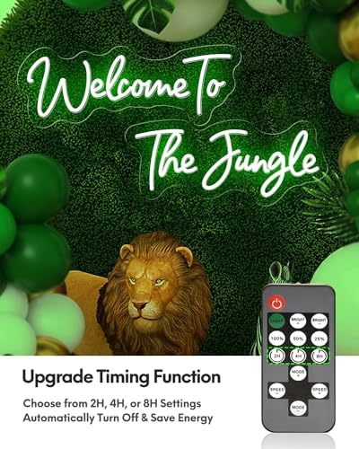 30x6 Inch Large Welcome to The Jungle Neon Sign With Timing Remote, Green Theme LED Sign for Home Office Decor, Jungle Light for Wall Decorations, Plant Shop - Image 4
