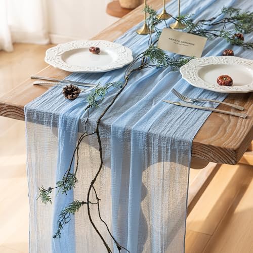 10Pcs Light Blue Cheesecloth Table Runner 120 Inches for Party Home Decor by KEKETOARRANGE