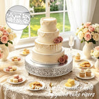 Cake Stand, Metal Round Cupcake Dessert Stand Cake Display Holder Cookies Fruit Serving Tray Decor for Wedding Party Birthday Baby Showers Anniversary (14 in, Matte Silver) - Image 4