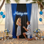 gogoparti 15x10ft Black Blue and Metallic Silver Backdrop Curtains, Wrinkle Free 6 Panels 2.5x10ft Polyester Drapery Panels for Wedding Birthday Party Decoration Supplies - Image 2