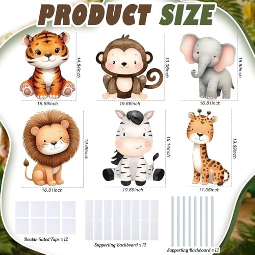 6 Pcs Large Safari Animals Cardboard Cutouts Wildlife Jungle Party Decoration for Birthday Supplies Zoo Animal Baby Shower Birthday Decoration Forest Camp Themed Decor Photo Booth Props - Image 4