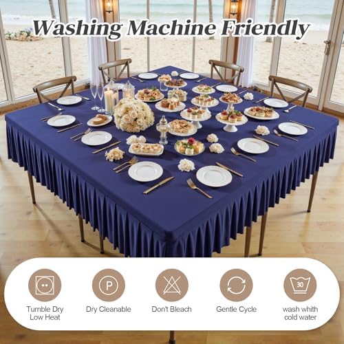 Wish Care Navy Blue Spandex Tablecloths for 60x60 Inch Square Tables, Stretch Fitted Table Clothes with Pleated Ruffle Skirt for 60” Table, Wrinkle Free and Elastic, for Party Kitchen Home Dining - Image 6