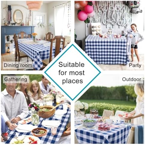 Hiasan Checkered Tablecloth Rectangle 70 x 90 Inch, Navy Blue and White - Image 2