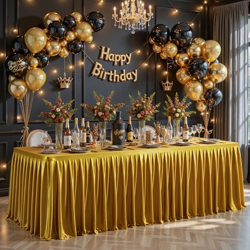 Wish Care Gold Satin Table Clothes for 4 Foot Rectangle Tables, 4FT Wrinkle Resistant Glitter Rectangle Tablecloths, Party Table Covers for Wedding Banquet, Baby Shower, Birthday, Holiday Dinner - Image 4