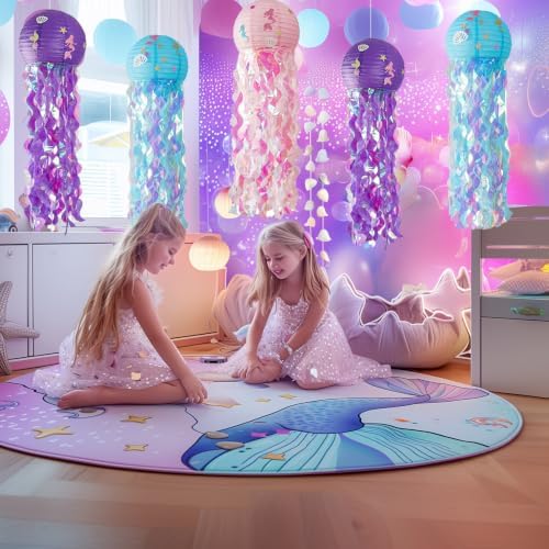 OBXT 12" Colorful Jellyfish Lanterns - Mermaid Birthday Party Decorations, Under the Sea & Ocean Theme Hanging Jellyfish Decor for Classroom, Nautical Events, and Underwater Adventure (Set of 6) - Image 6