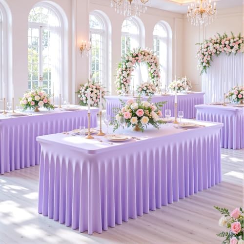 gogoparti 6 Pack Spandex Purple Fitted Table Cloth for 6ft Rectangle Tables Purple Stretch Tablecloth Table Covers Skirt Banquet Wrinkle Free Tablecloths for Parties Wedding - Image 4