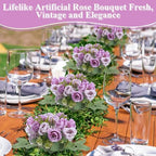 Zeyune 8 Pack 12 Inch Artificial Rose Bouquet, Purple and Lilac - Image 3