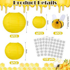 Mindsoft 140 Pcs Yellow Paper Lanterns Bee Party Decoration Plush 3D Bees - Image 2