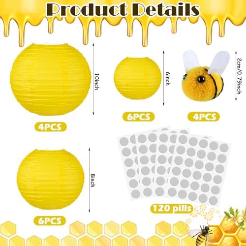 Mindsoft 140 Pcs Yellow Paper Lanterns Bee Party Decoration Plush 3D Bees - Image 2