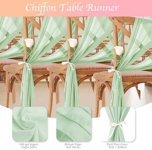 12 Pack Sage Green Table Runner 10ft Romantic Chiffon Table Runner for Wedding Baby Shower and Birthday Party Cake Table Decorations(120 x 12 in) - Image 3