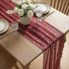 Artoid Mode 6PC Burgundy Gold Gauze Table Runner 120 Inch 10FT, Glitter Metallic Foil Sheer Dining Wedding Anniversary Holiday Birthday Table Decor for Home Party - Image 6