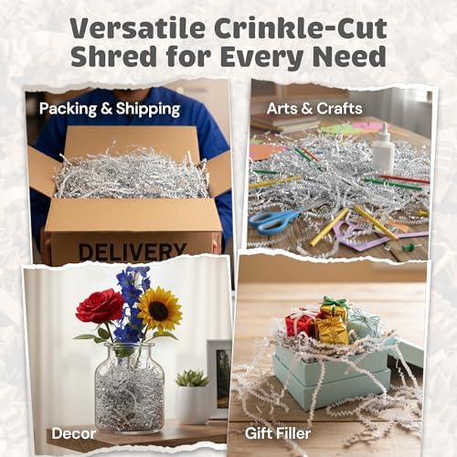 CrinklePak 10 LB USA Made crinkle paper filler | Paper Shred Filler for Shipping packages, Gift Wrap, Great packing paper for gift basket filling, Birthdays, and Weddings|Silver & White Metallic - Image 2
