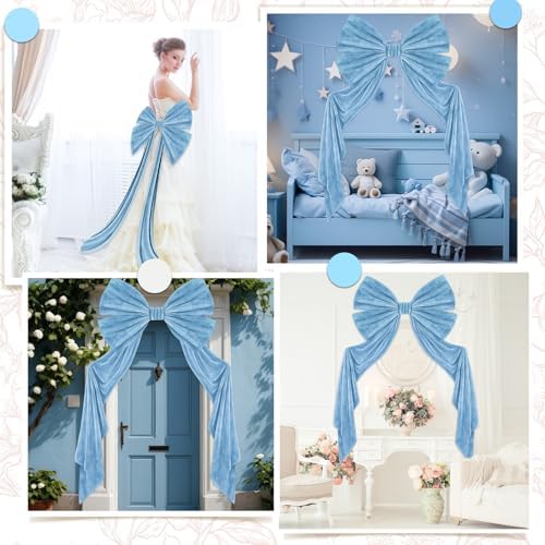 Suncalla 40 x 80 Inch Extra Large Blue Velvet Bow for Backdrop, Xmas Tree - Image 7
